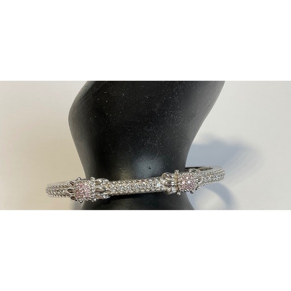Judith Ripka Jewelry - Judith Ripka 925 Sterling Silver Pink Clear CZ Textured Rope Hinged Bracelet